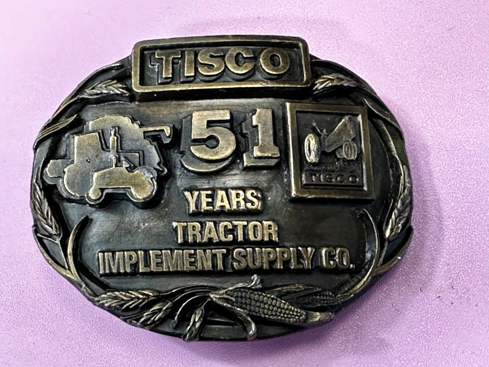TISCO 51 Years Tractor Implement Supply Co. Belt Buckle Vintage 1987 by Siskiyou