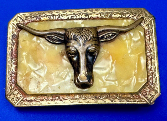Texas Longhorn - Western Retro Yellow Color Swirl on gold tone Belt Buckle