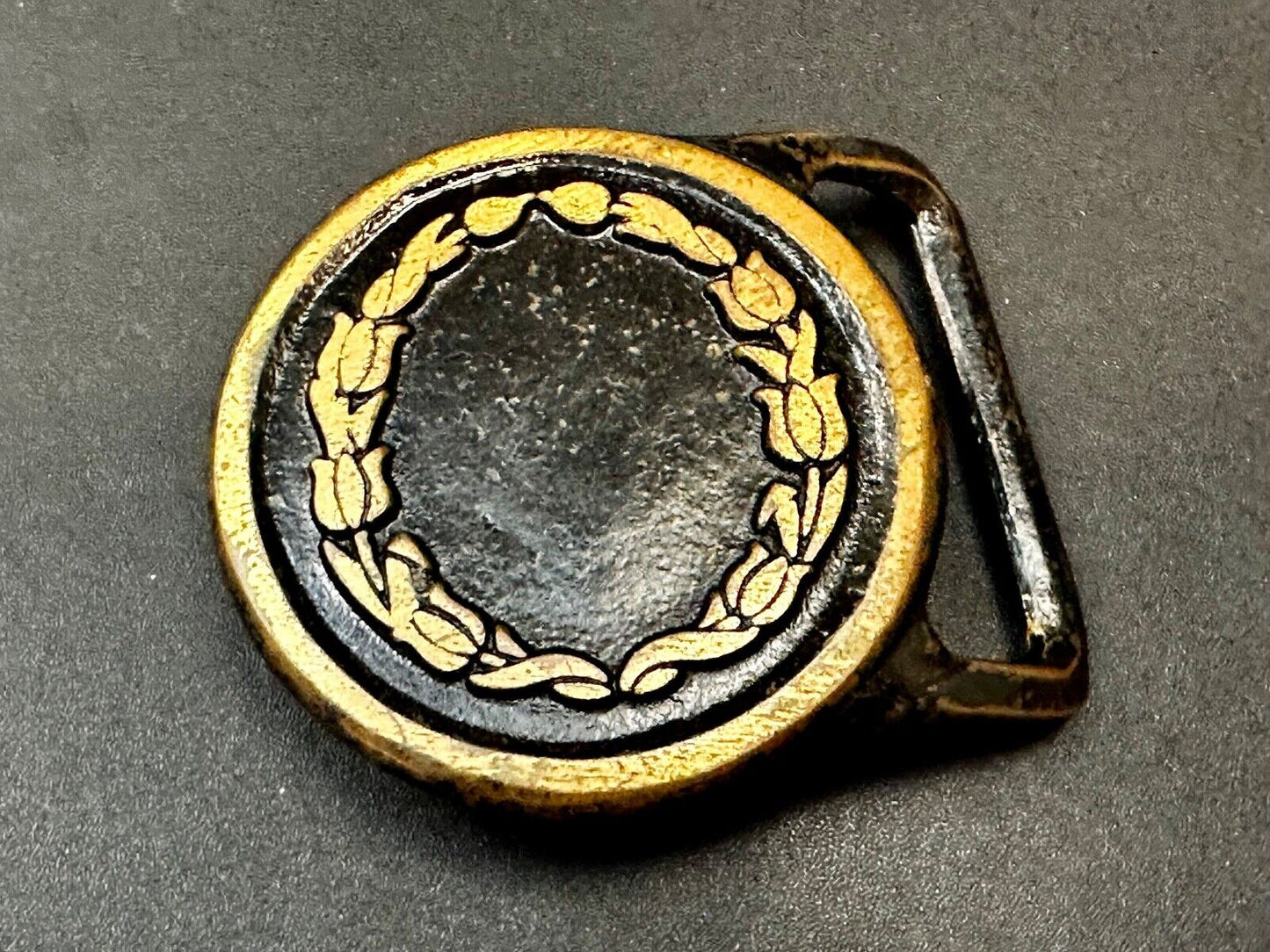 Valleau Studio Olive Branch Floral Theme  Saugatuck Michigan brass belt buckle