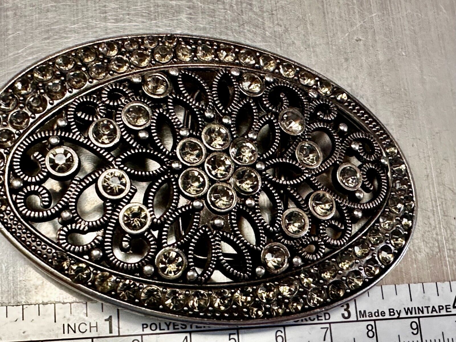 Beautiful Victorian Style Flower See Through Rhinestone Accented Belt Buckle