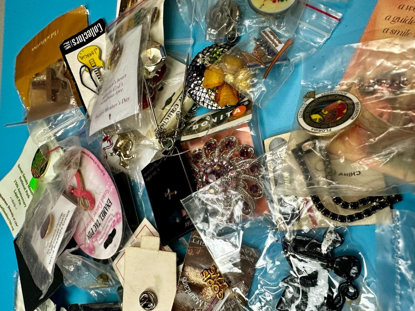 Around 50 Brooches &Pin's In Packaging Resale Bulk Lot, Junk Drawer Grab Bag