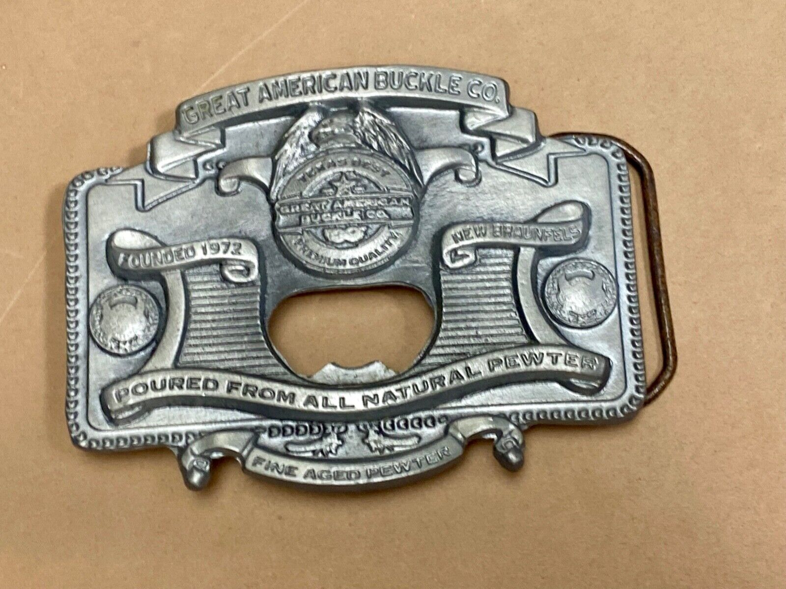 2004 Great American Products Poured From Pewter Belt Buckle & Bottle Opener