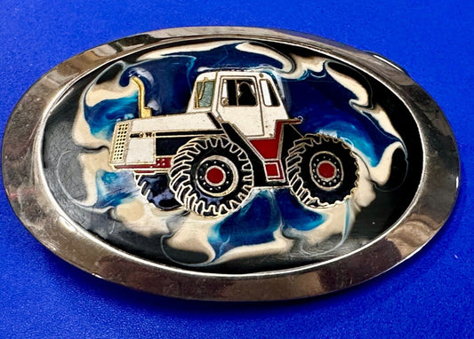 Traction King 4WD Tractor Agricultural Farming Silver Tone Oval Belt Buckle