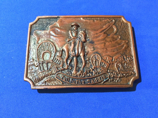 Tall in the saddle belt buckle - covered wagon - out west belt buckle     