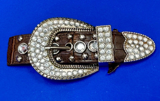 Three Piece western silver tone rhinestone ranger set belt buckle tip & keeper