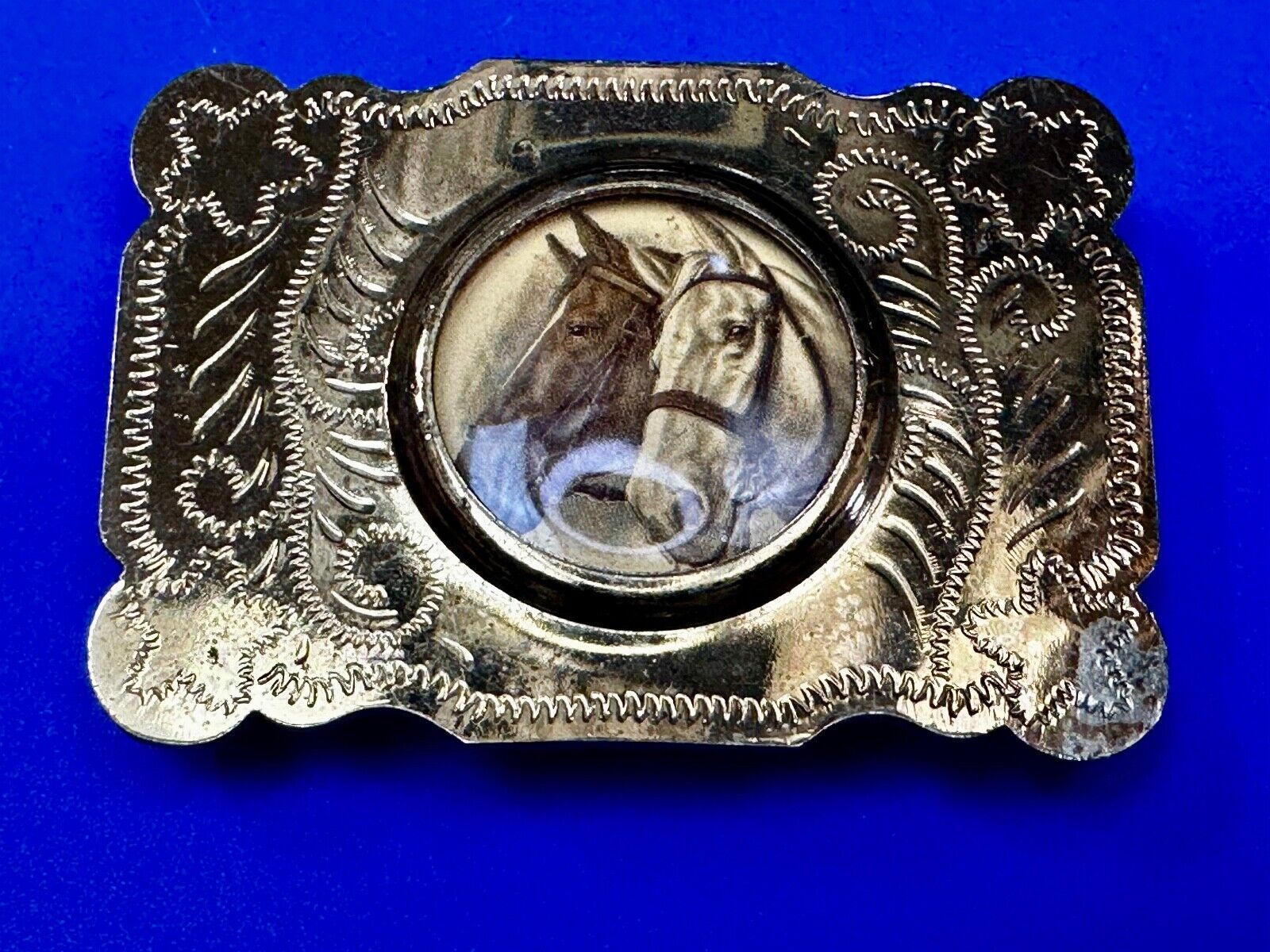 Two horse head picture (Or Your Morgan Silver Dollar!) western Belt Buckle