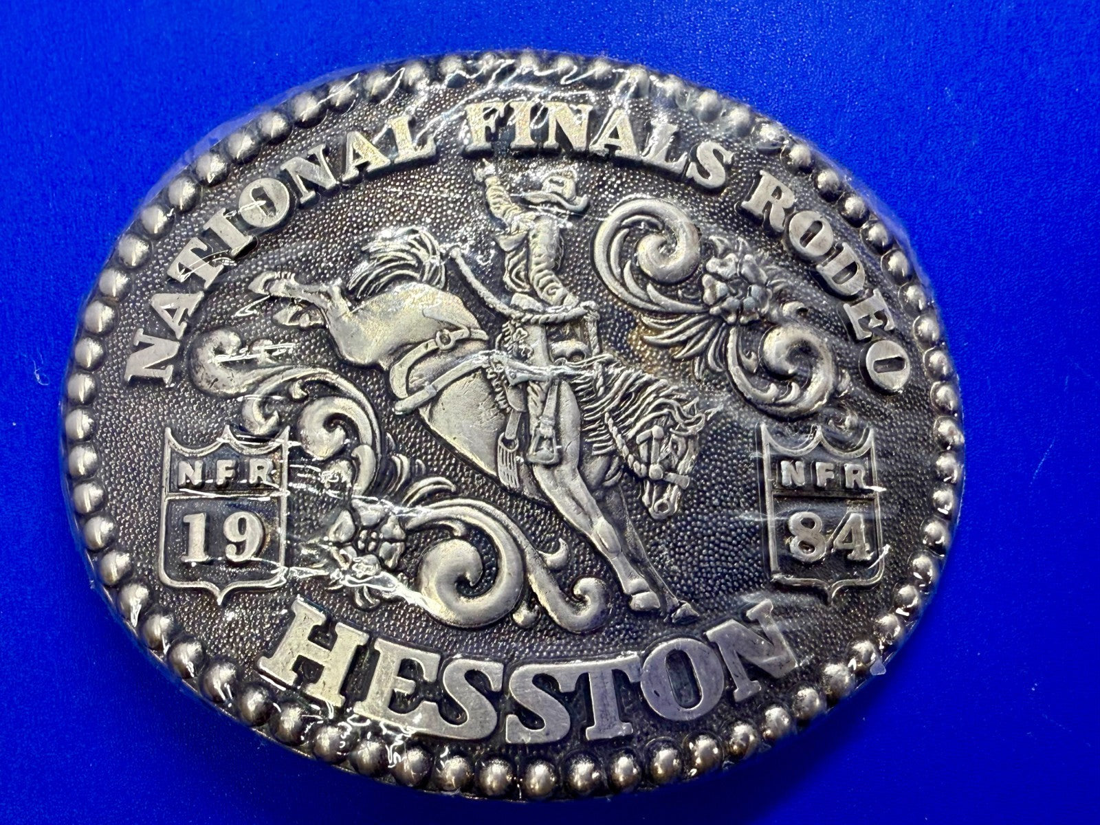 1984 Hesston NFR National Finals Rodeo Cowboys Western Sealed Belt Buckle