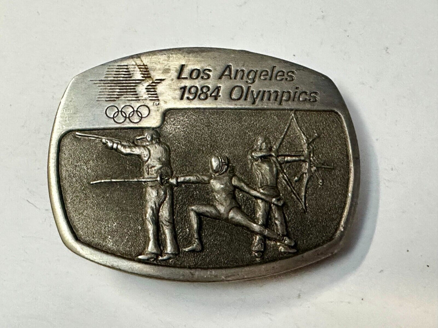 Archery Fencing Los Angeles CA 1984 Olympics Sanchez Pewter Belt Buckle