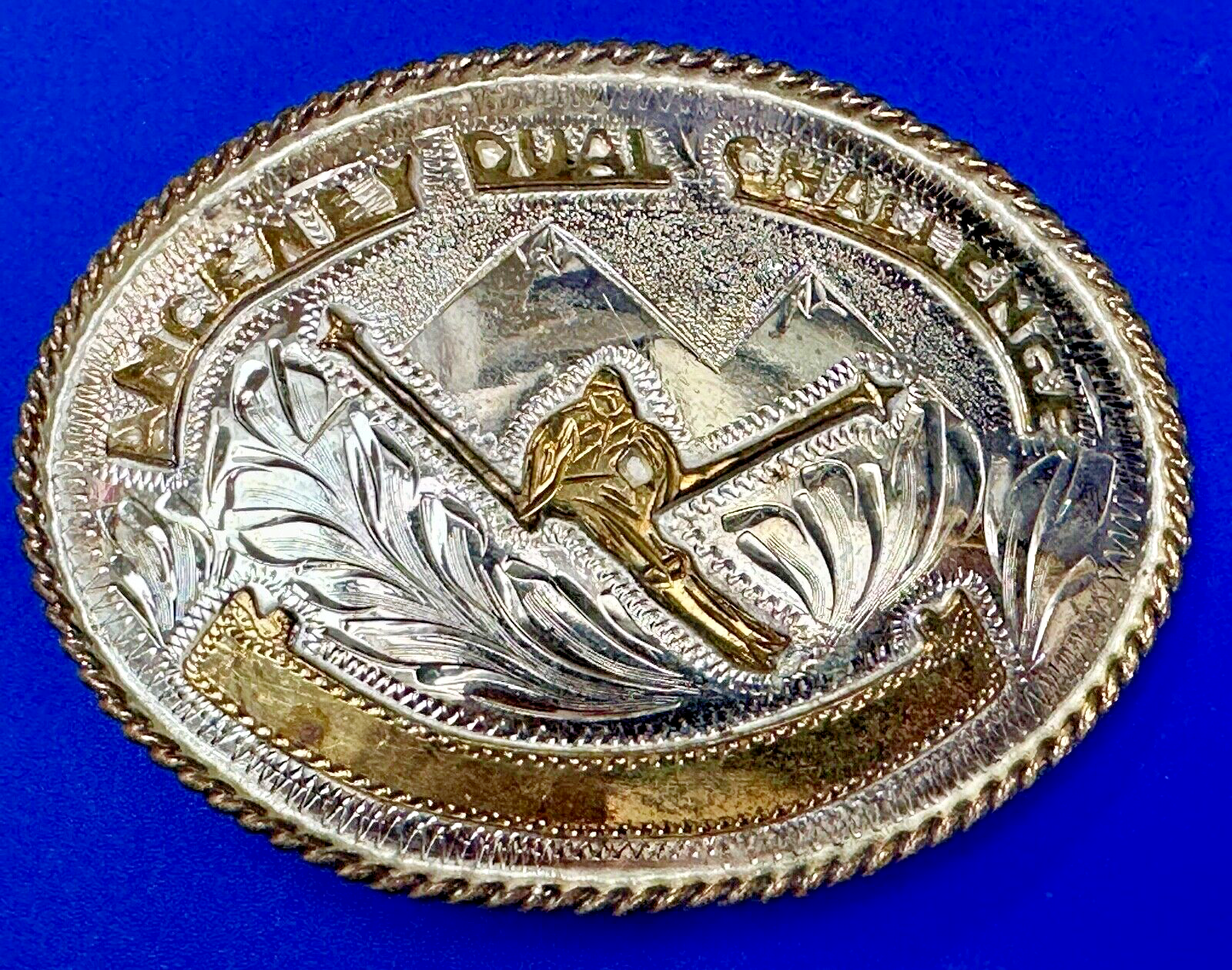 Amcemey Dual Challenge Downhill Ski Trophy Award Vintage Western Belt Buckle