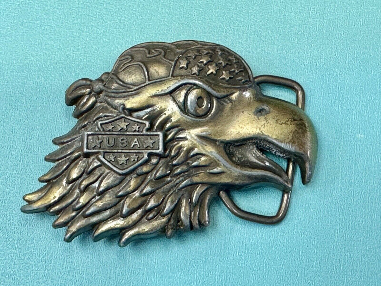 Bikers Eagle USA Motorcycle Rider figural cutout Head beak bandana belt buckle