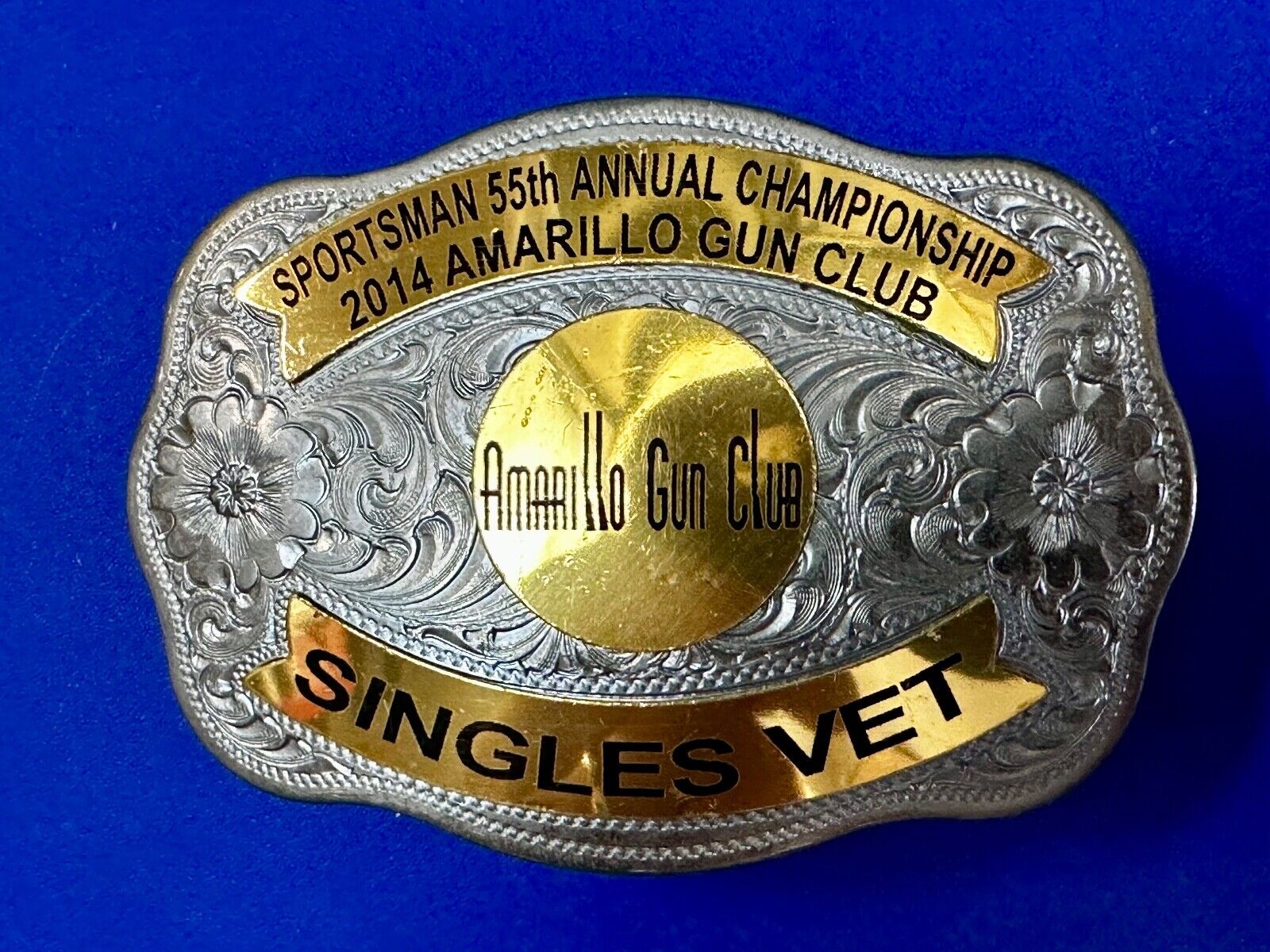 Amarillo Texas Gun Club Singles Vet Trophy Belt Buckle by Tilden