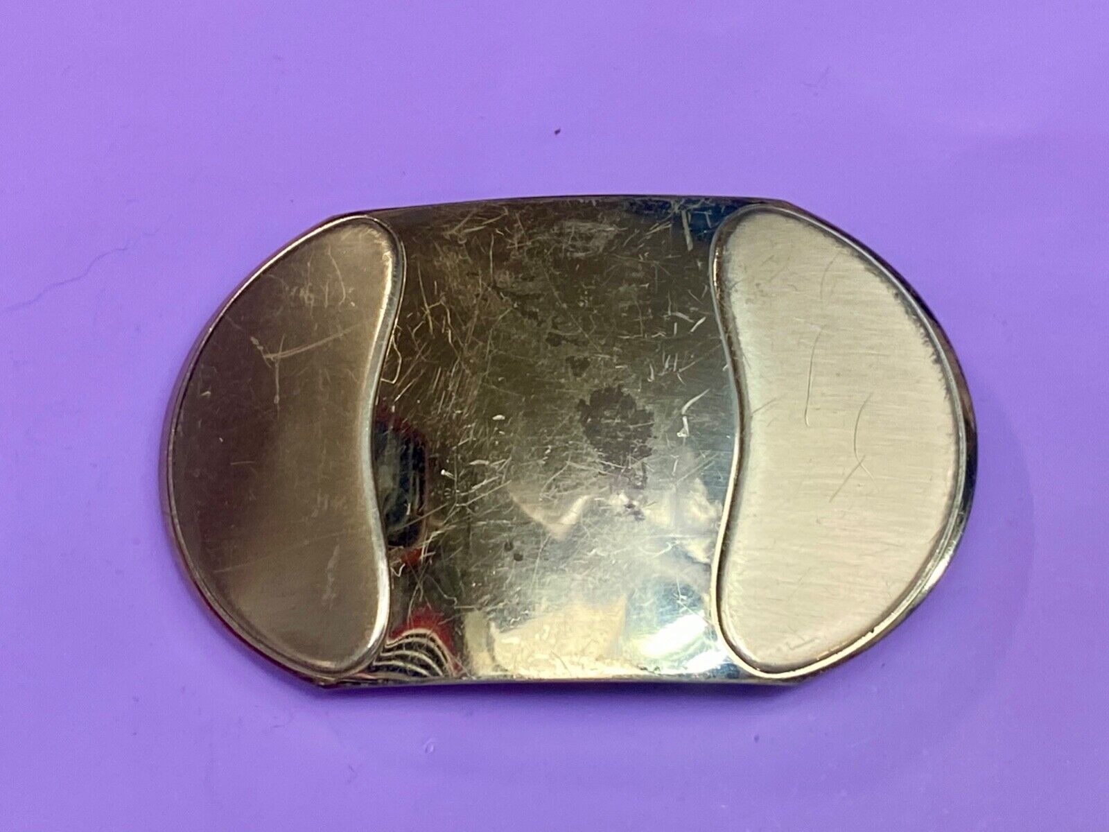 Vintage Justin Boot Co Maker Nickel Silver western belt buckle marked 36