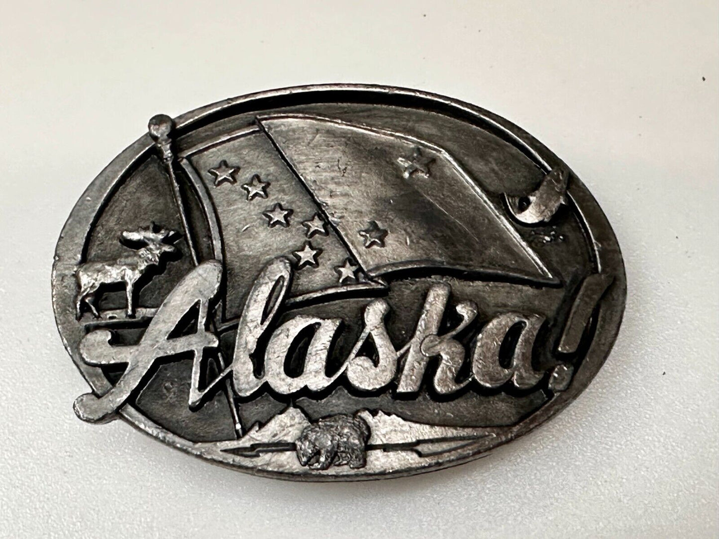 Alaska Flag Commemorative The Great Land Last Frontier State 1980's Belt Buckle