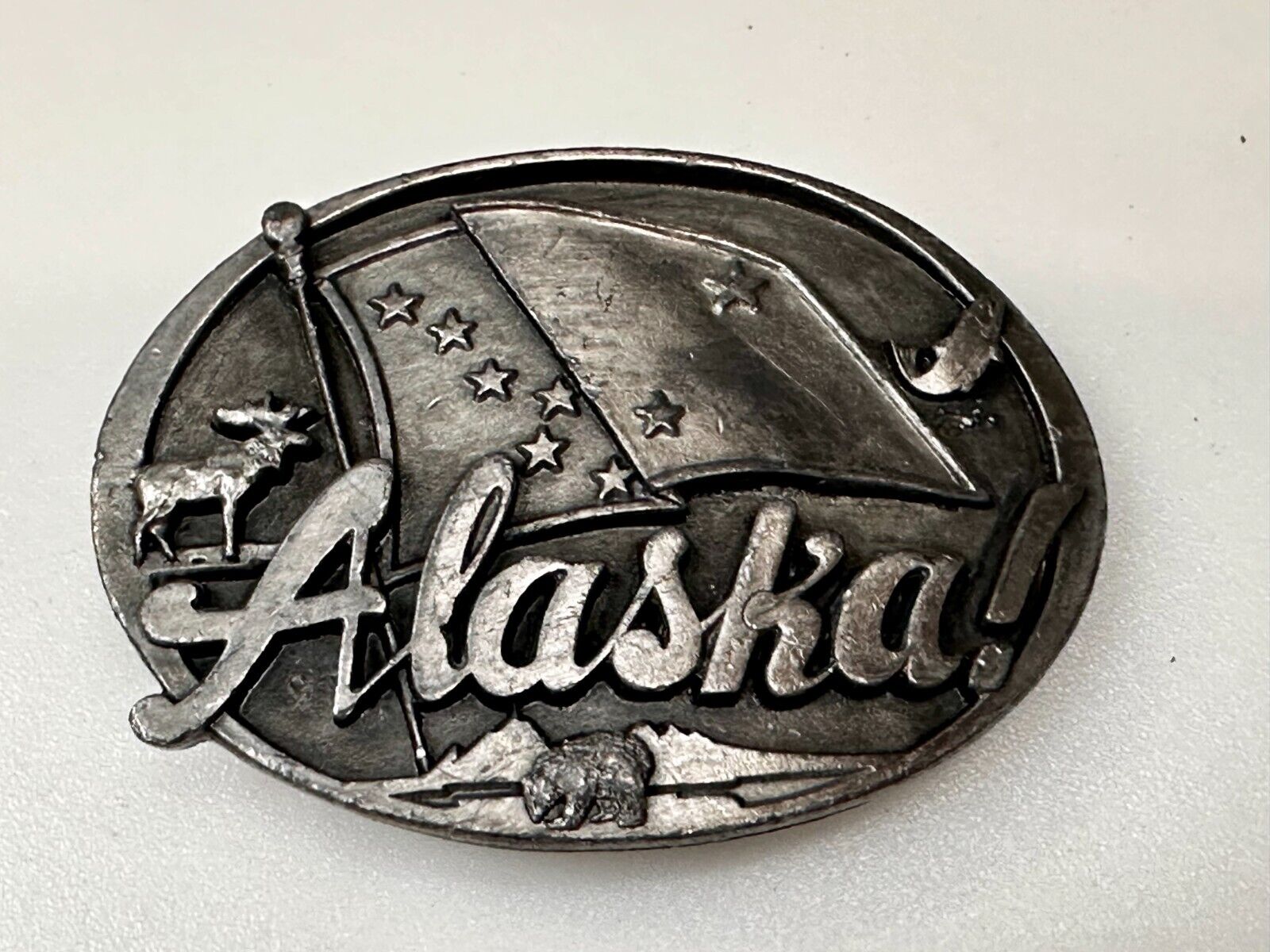Alaska Flag Commemorative The Great Land Last Frontier State 1980's Belt Buckle