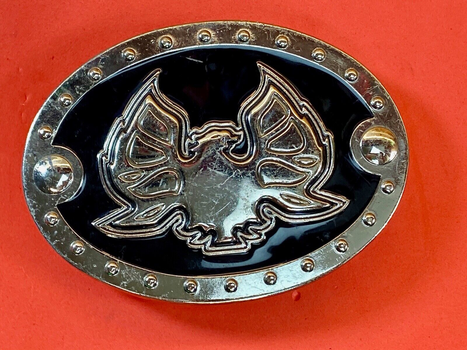 Unknown To Me Black And Silver Pattern Eagle Studded Game Or Logo Belt Buckle 