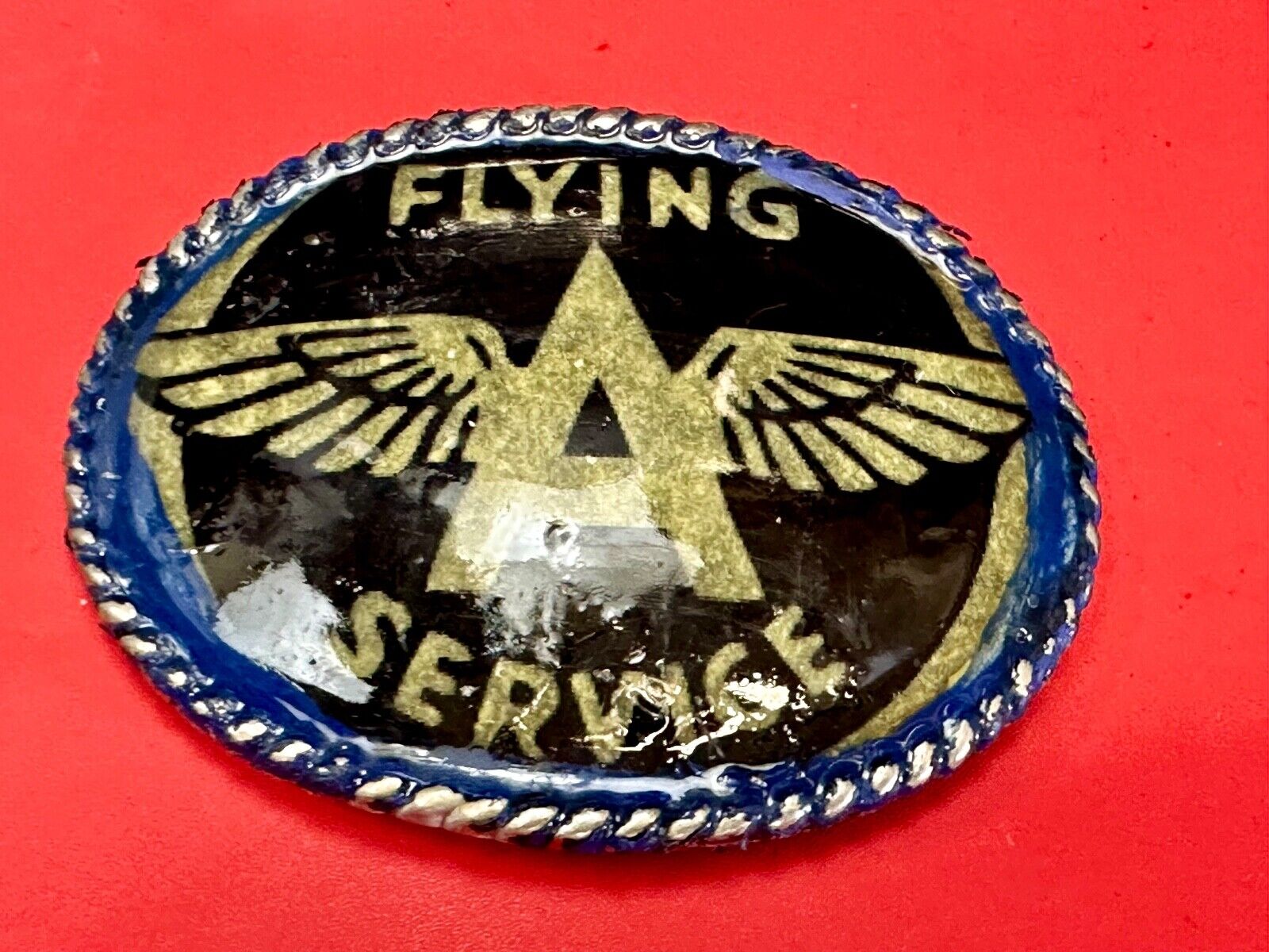 A W/ wings - Pilot's Airplane Flying Service large custom Vintage belt buckle