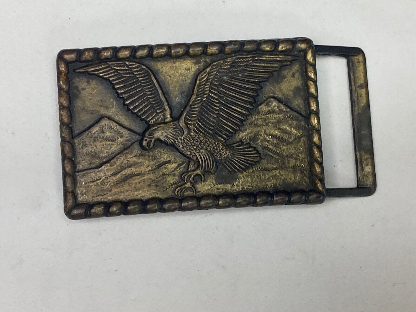 Hunting, Diving Flying Patriotic Eagle Over Mountain Range Belt Buckle 