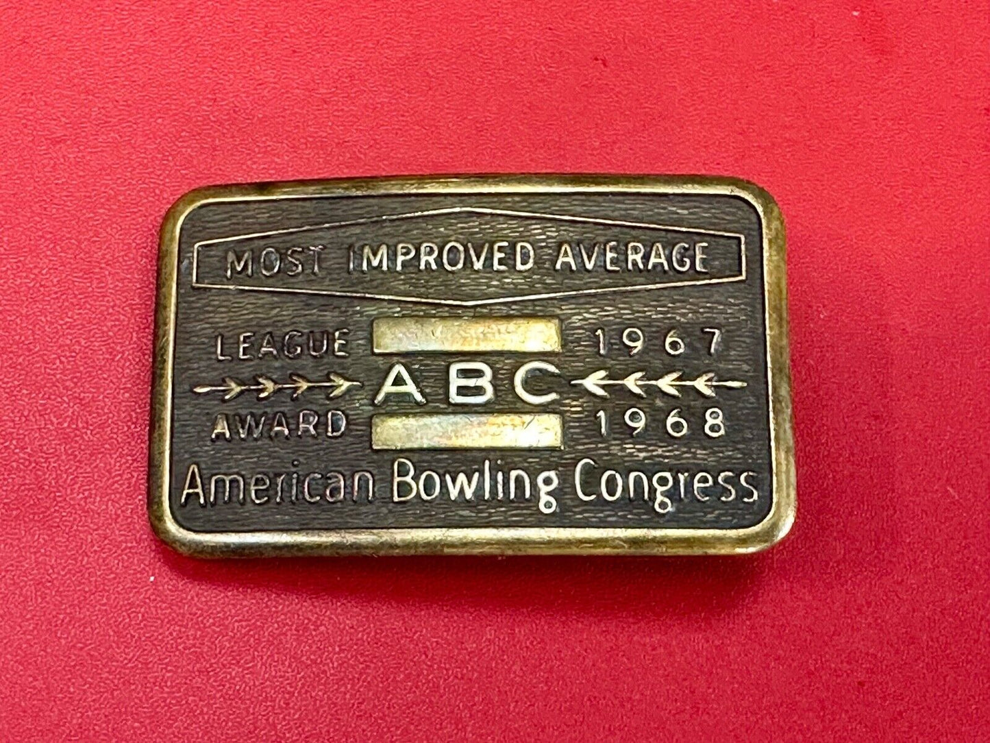 1967 - 68 MOST IMPROVED BOWLING AVERAGE - BLANK -  BELT BUCKLE ABC LEAGUE AWARD