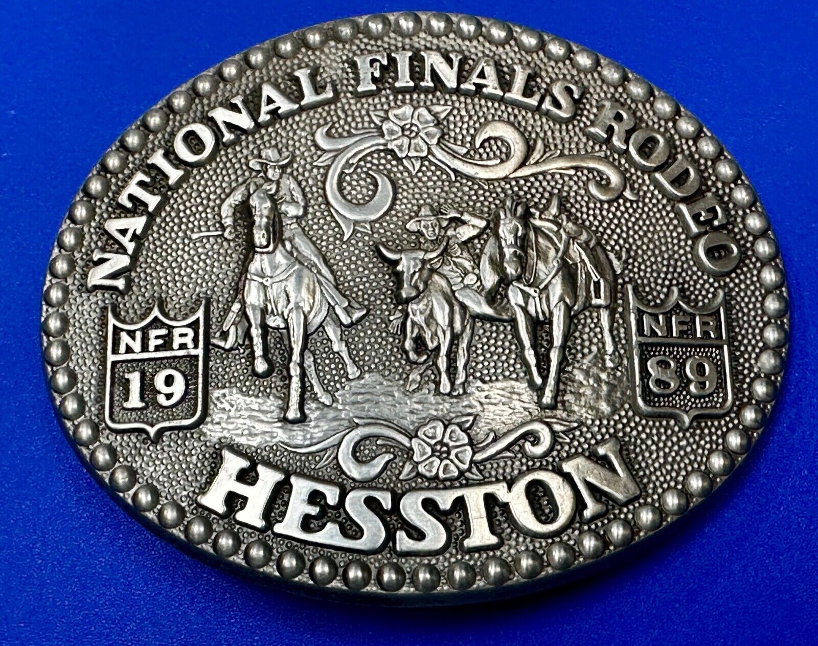 1989 NATINOAL FINALS RODEO NFR NOS Western Cowboy ADM Belt Buckle