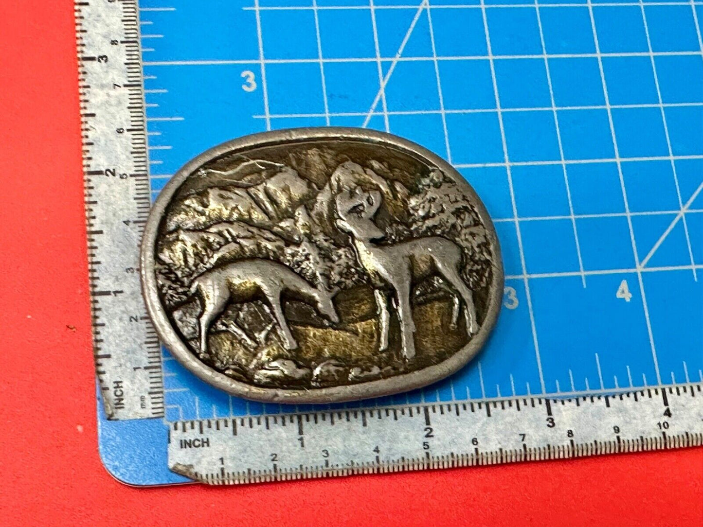 two deer grazing in nature - hunters western belt buckle