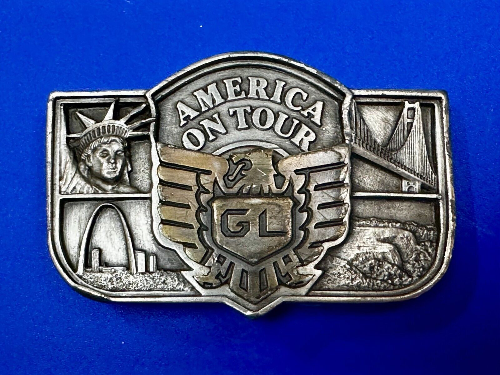 America On Tour GL Honda Gold Wing Motorcycle Tour Brookfield Belt Buckle