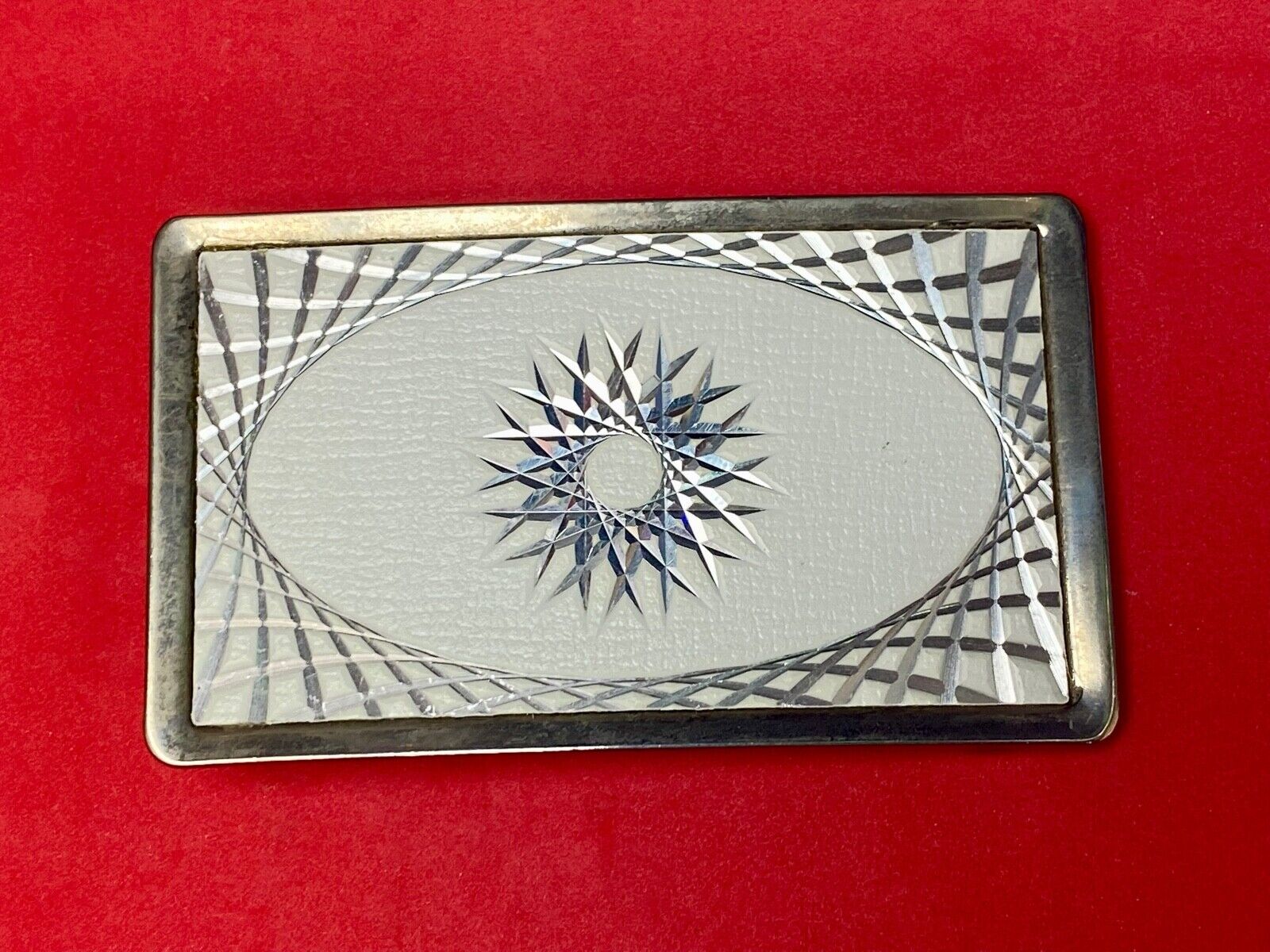Vintage Etched Star Swirl Burst Pattern Western White & Silver Belt Buckle 