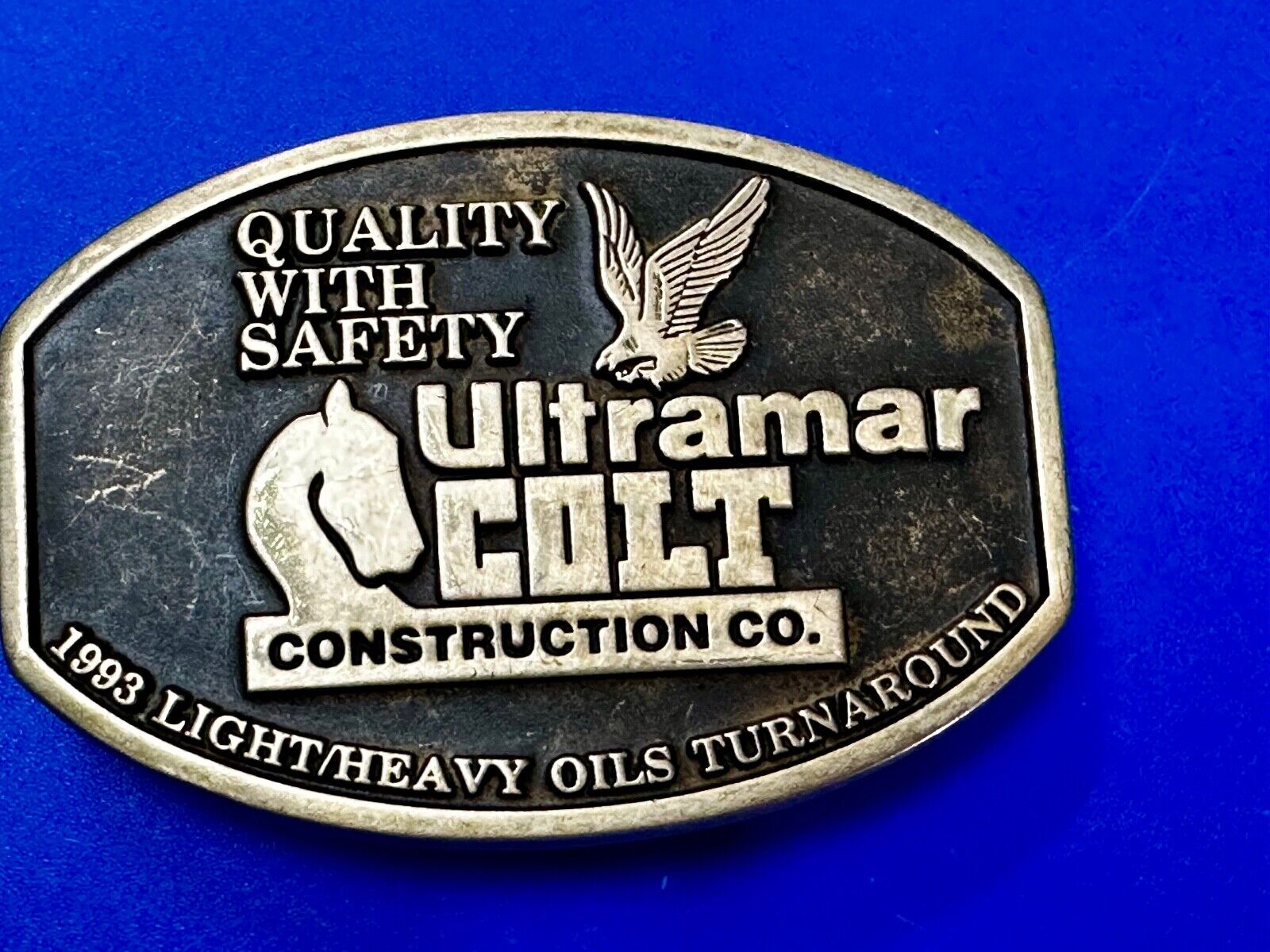 Ultramar Colt Construction Co 1993 Oils Quality W/ Safety Anacortes Belt Buckle