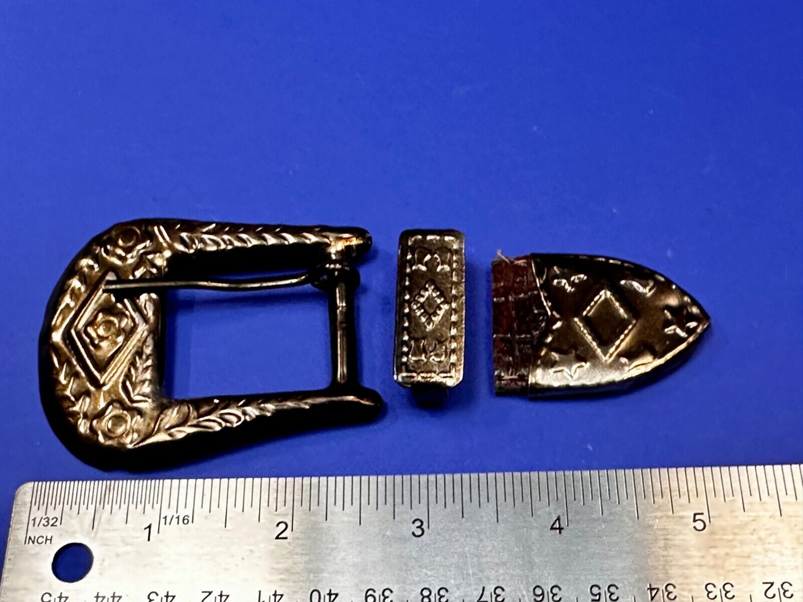 Three Piece Vintage Ranger Silver Tone Belt Buckle Set - Keeper & Tip Included