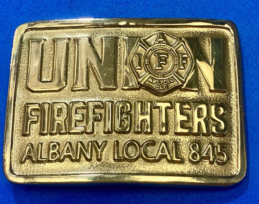 Union Firefighters - Albany Local 845 brass belt buckle by Creative Castings