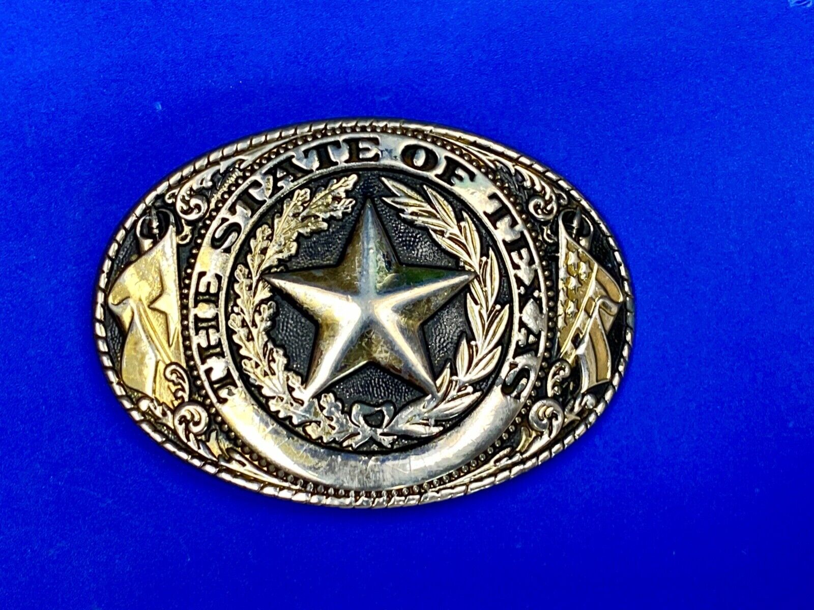 The Great State Of Texas Star & Olive Branch Western Oval Belt Buckle Stamped W