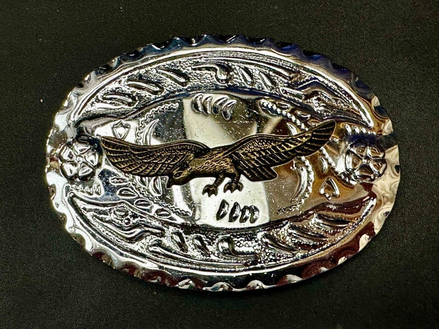 American Bald Eagle Flying High Silver Tone Patriotic Oval Cowboy Belt Buckle