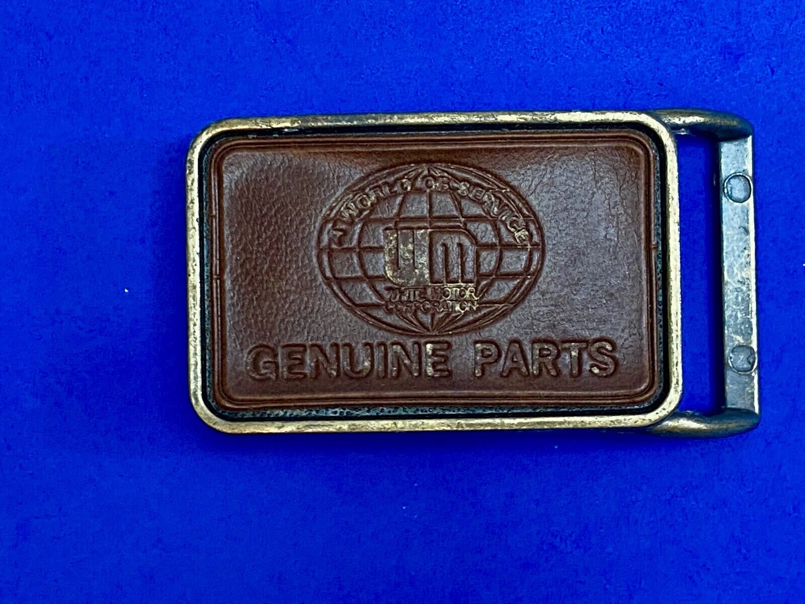 Um Genuine Parts Company Logo On Vintage Leather Belt Buckle 