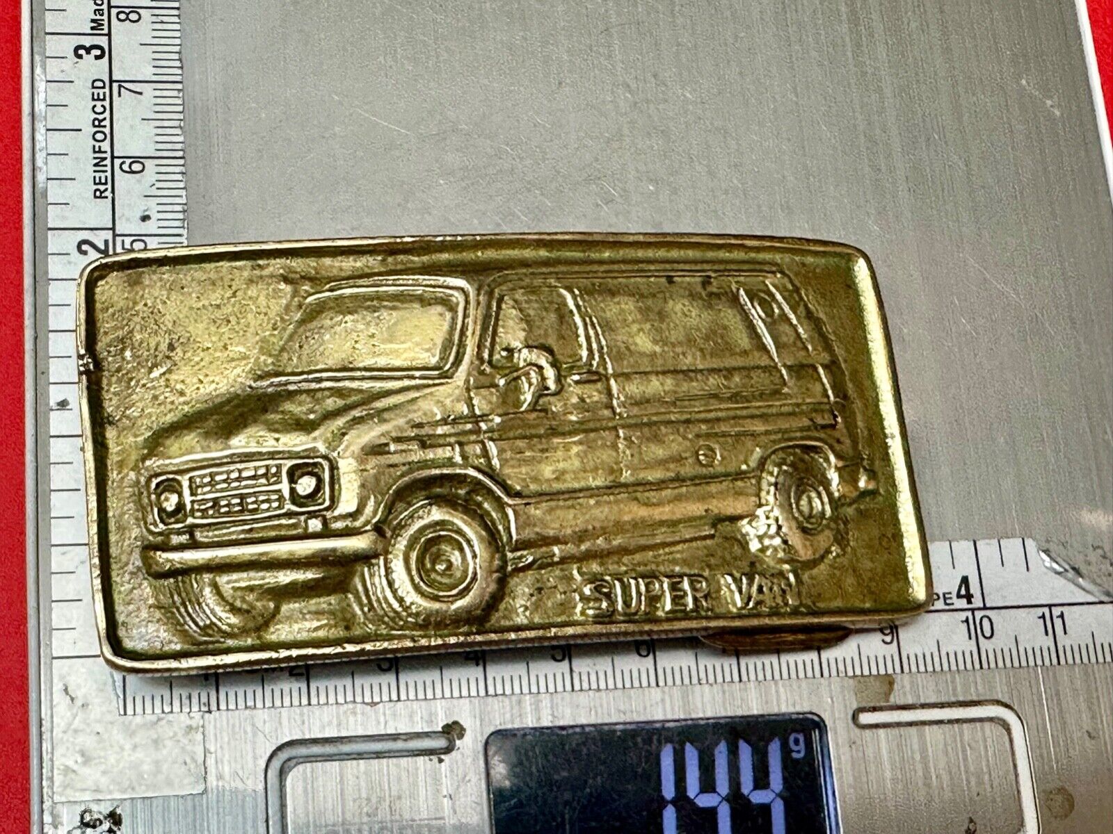 70s Super Van Solid Brass Belt Buckle Chevy Ford Hippy Style and Retro