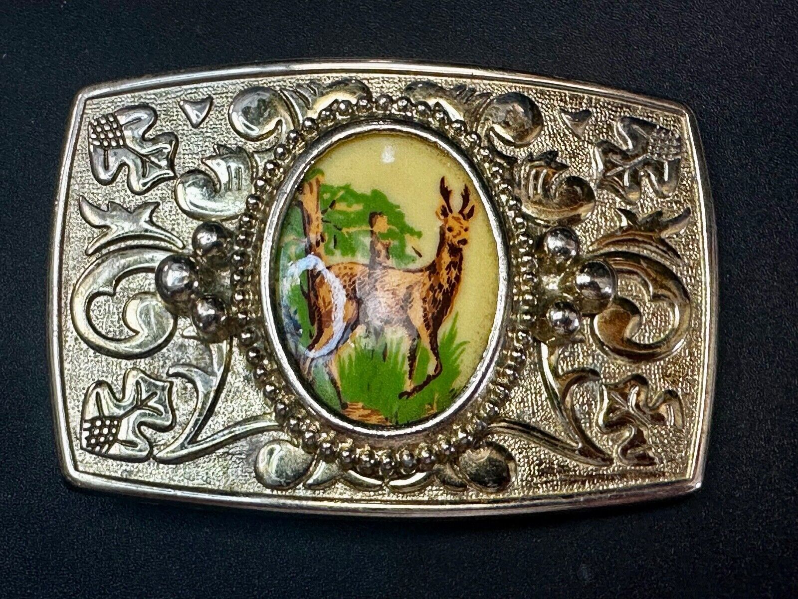 Alpaca Vintage Porcelain? Cab Cabochon Centerpiece in Western Belt Buckle