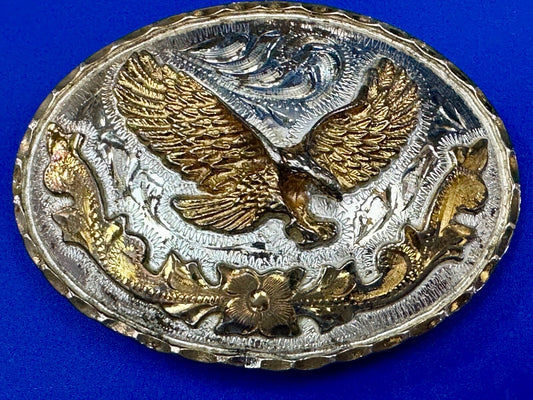 American Patriot Eagle - Majestic Vintage Alpaca Fina JG Mexico Belt Buckle 