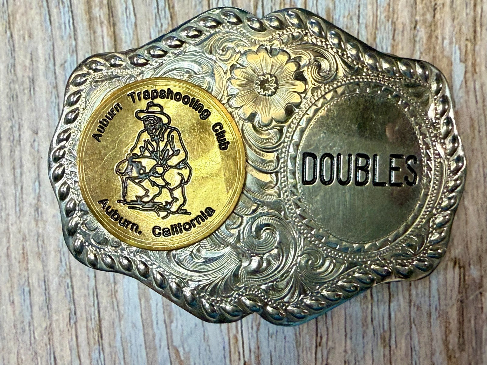 Auburn Trapshooting Auburn California Doubles Trophy Champion Awards Belt Buckle