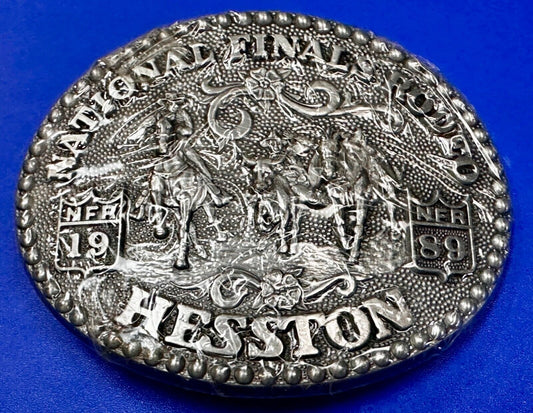 1989 ADM Hesston NFR National Finals Rodeo Cowboys Western NOS Belt Buckle
