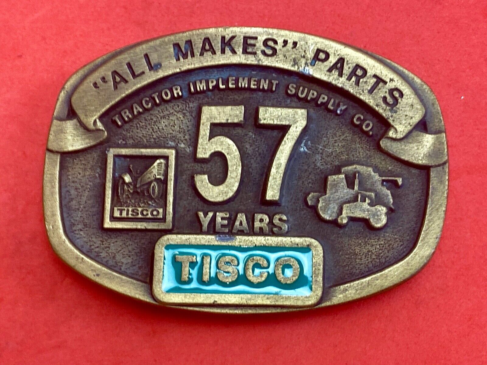 Tisco Tractor Implement Supply 57 years Spec Cast Brass Belt Buckle series 5