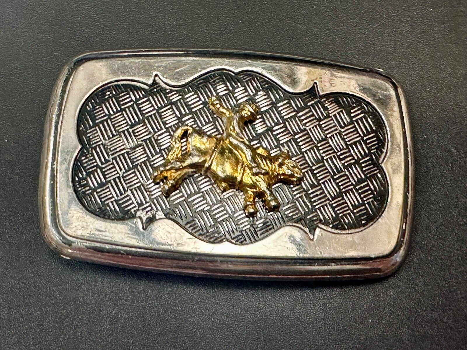 Vintage Cowboy Saddle Bronc western belt buckle with mesh background!