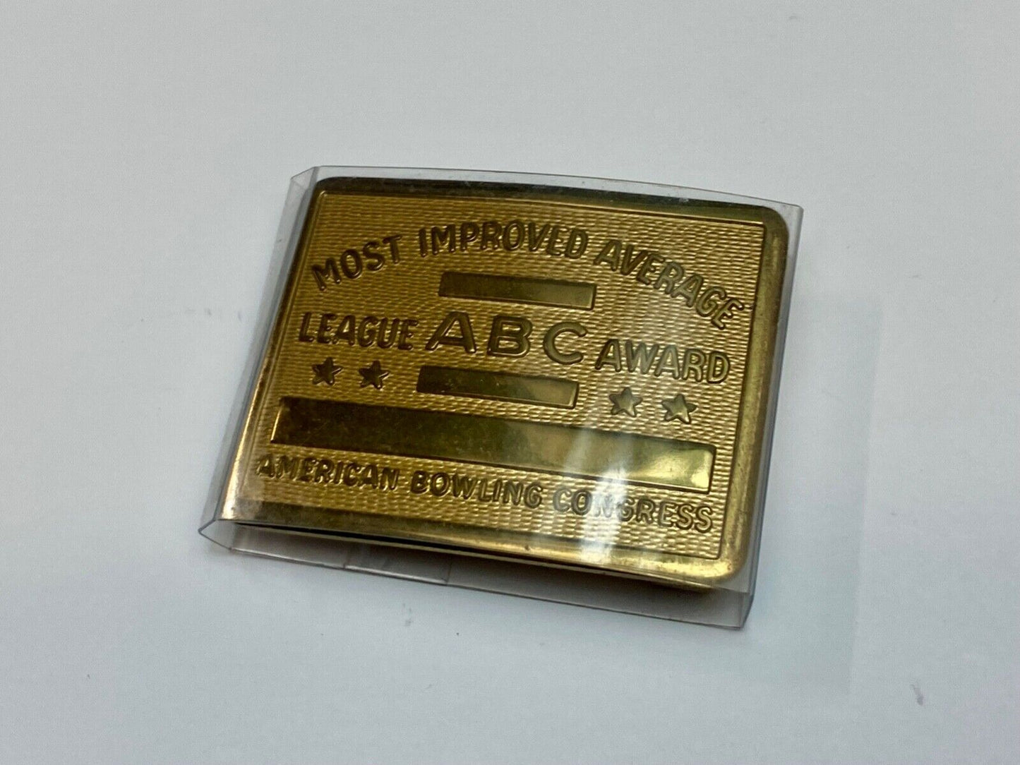 ABC Bowling League Award - NOT engraved most improved trophy NOS  belt buckle