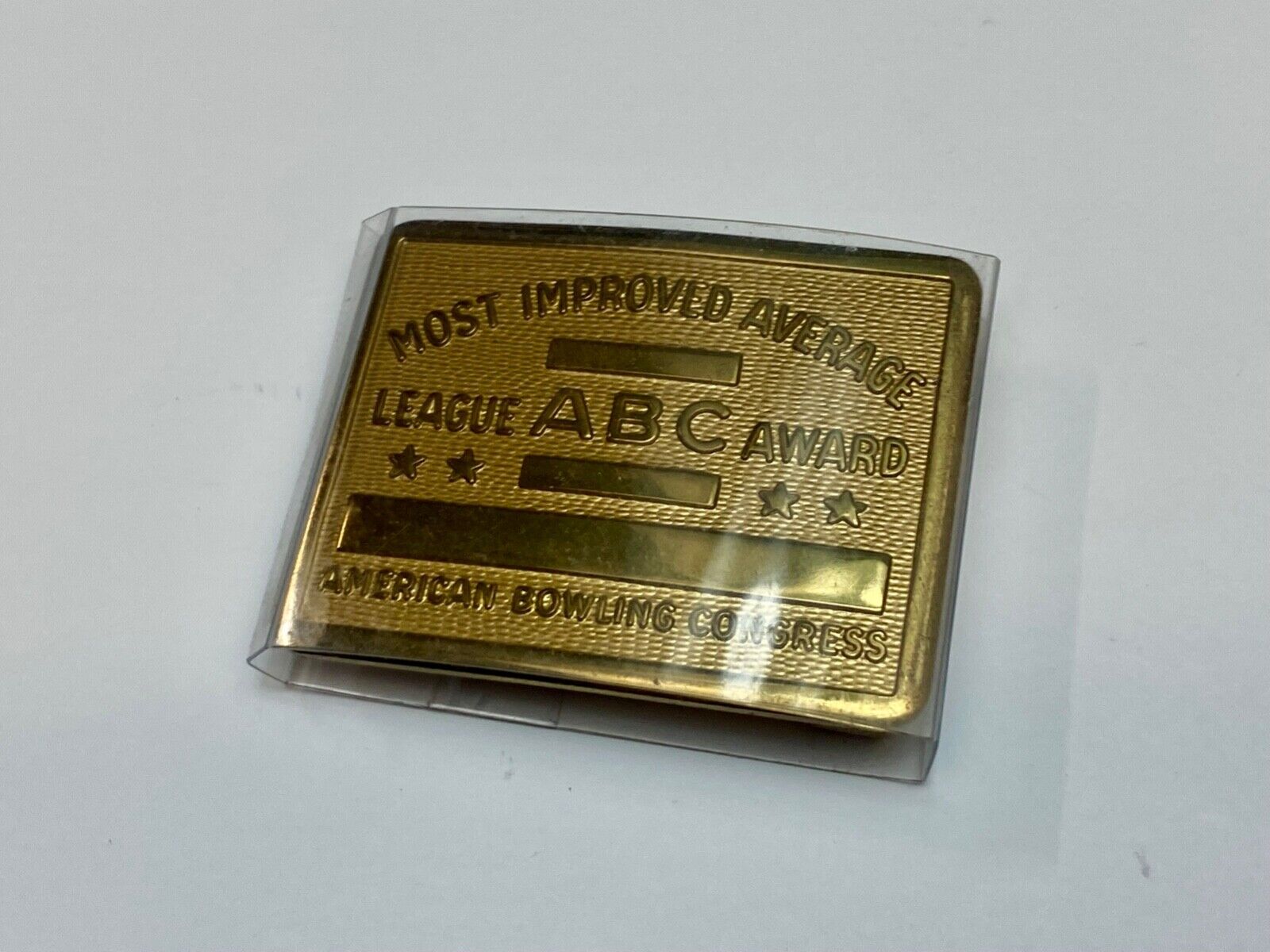 ABC Bowling League Award - NOT engraved most improved trophy NOS  belt buckle