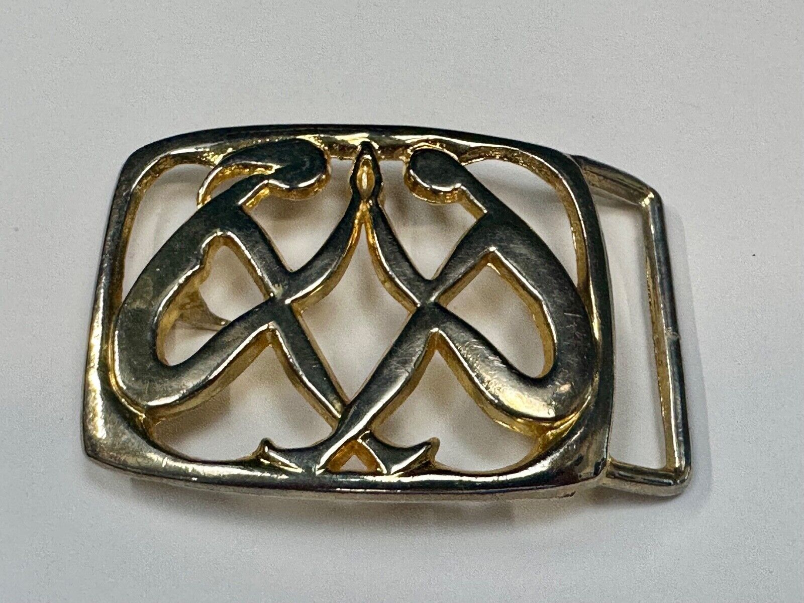Abstract gold color Two Women touching palms  - Hippy see through belt buckle