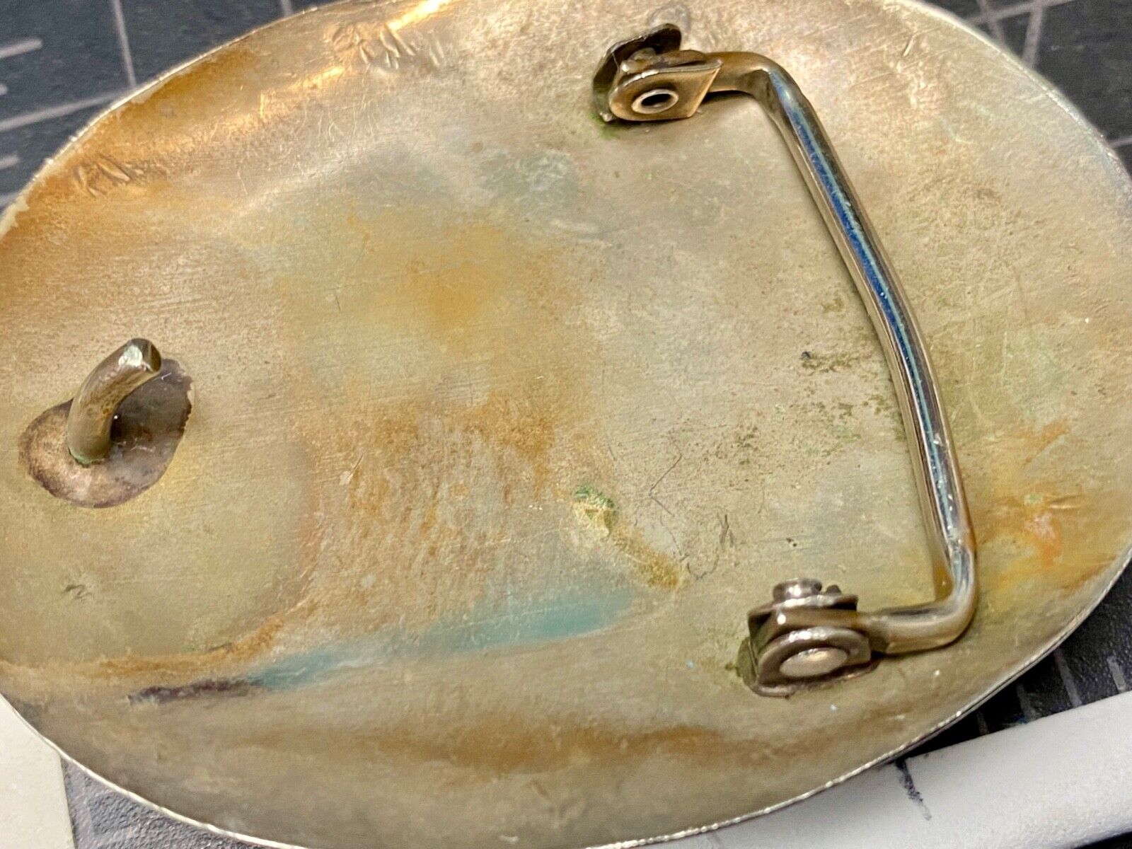 Bear Coming At You!  Crushed Turquoise Belt Buckle - Hallmarked Nc?  Navajo?