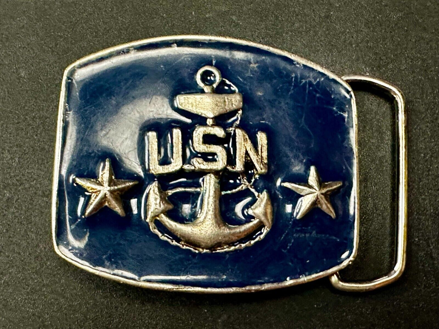 USN United States Navy Anchor Naval Military Forces Two Stars Belt Buckle