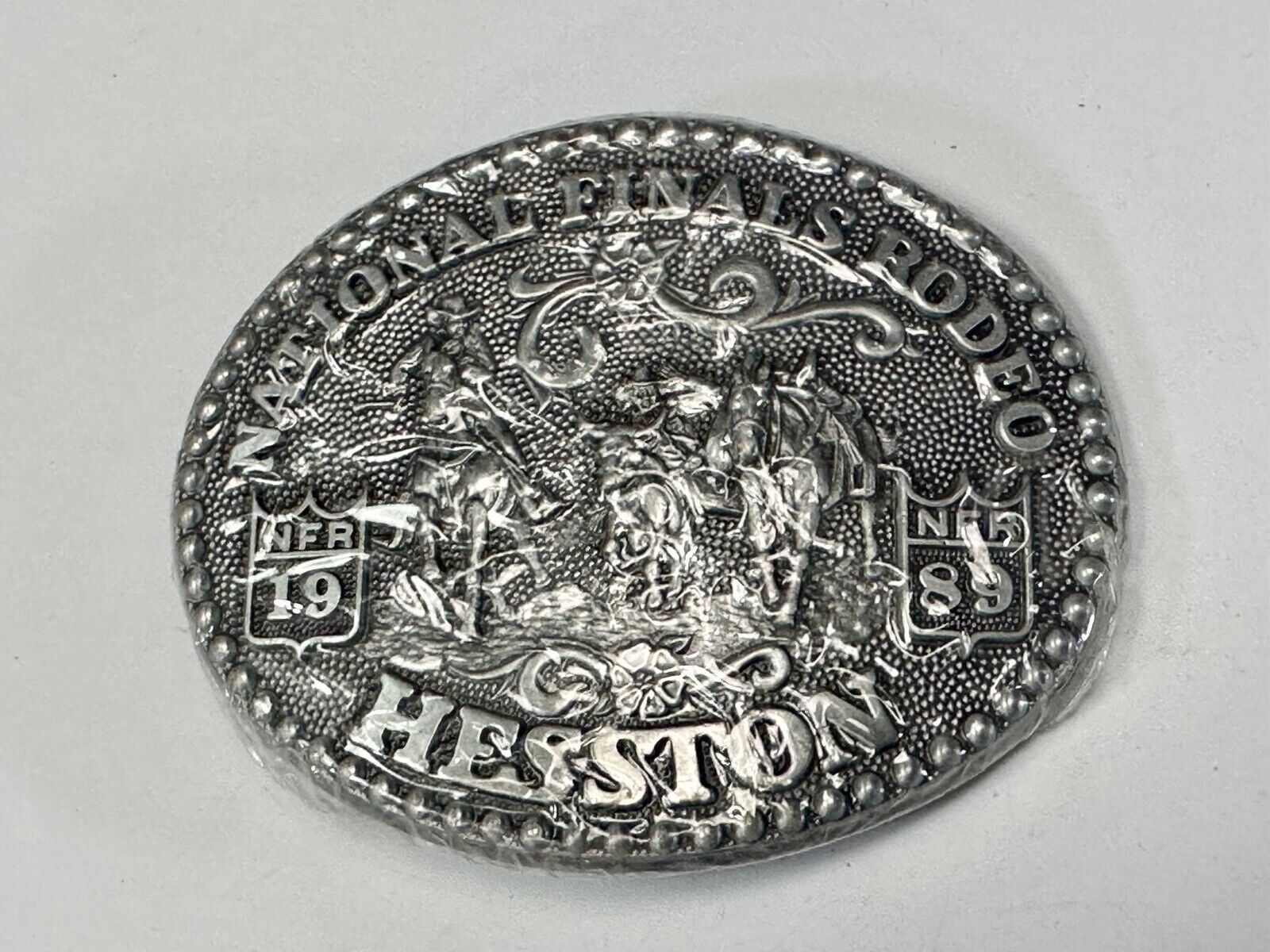 1989 NFR Rodeo Vintage Hesston Belt Buckle Steer Wrestling  New Nos