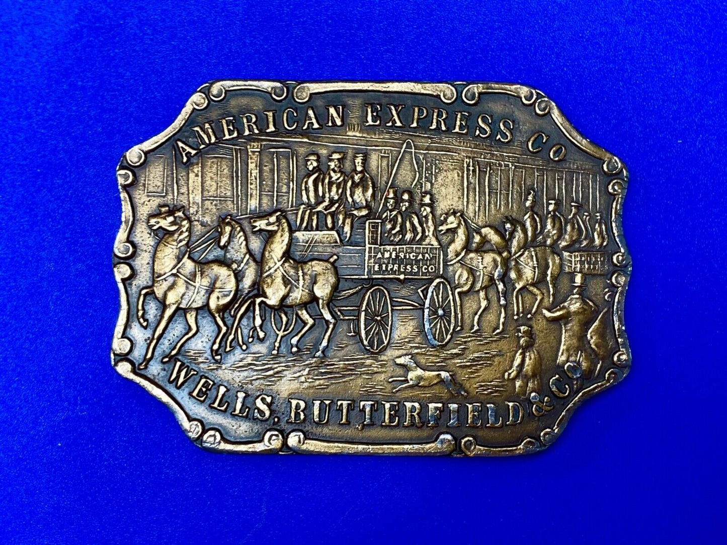 American Express Wells Butterfield Bergamot Brass Belt Buckle Horse and Buggy