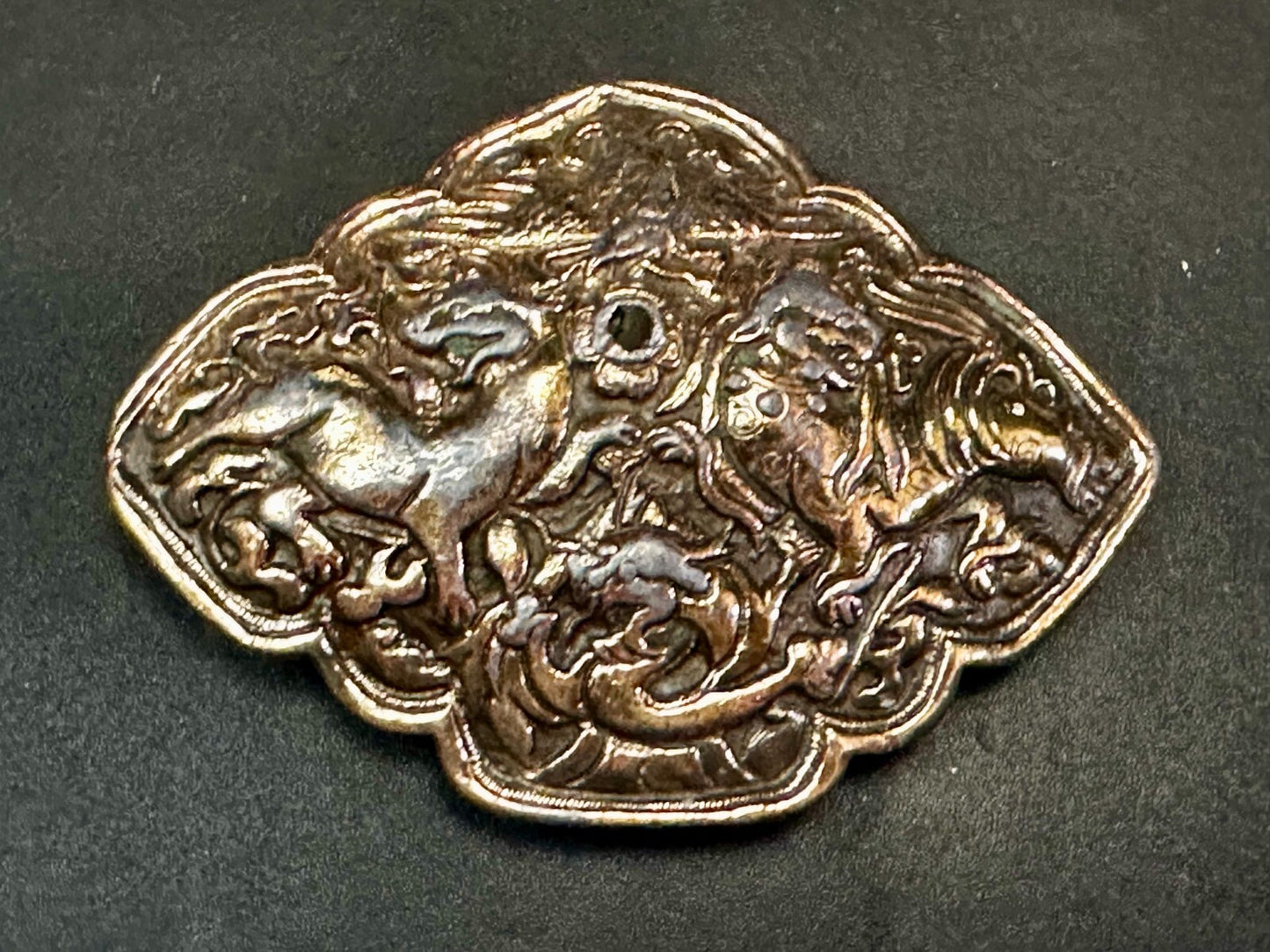 Tibetan Feng Shui Lion Dragon Fork Tongue Vtg.  1974 Bergamot N-60 Belt Buckle