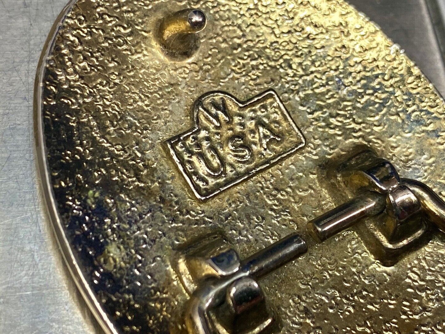Vintage Etched? Mixed Metal Western flower oval belt buckle marked W 