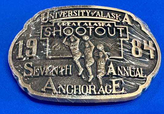University of Alaska Great Shootout 1984 Brass NOS Belt Buckle - by Buck, ADM