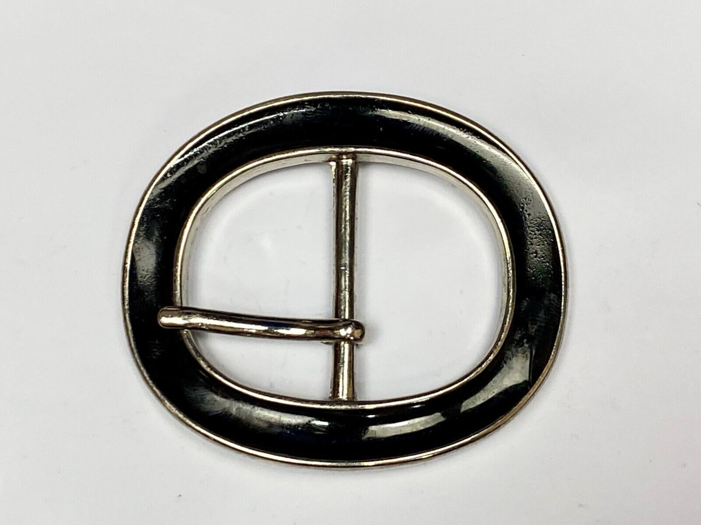 3" Wide Formal Silver And Black Color Oval Belt Buckle - Retro Vibe